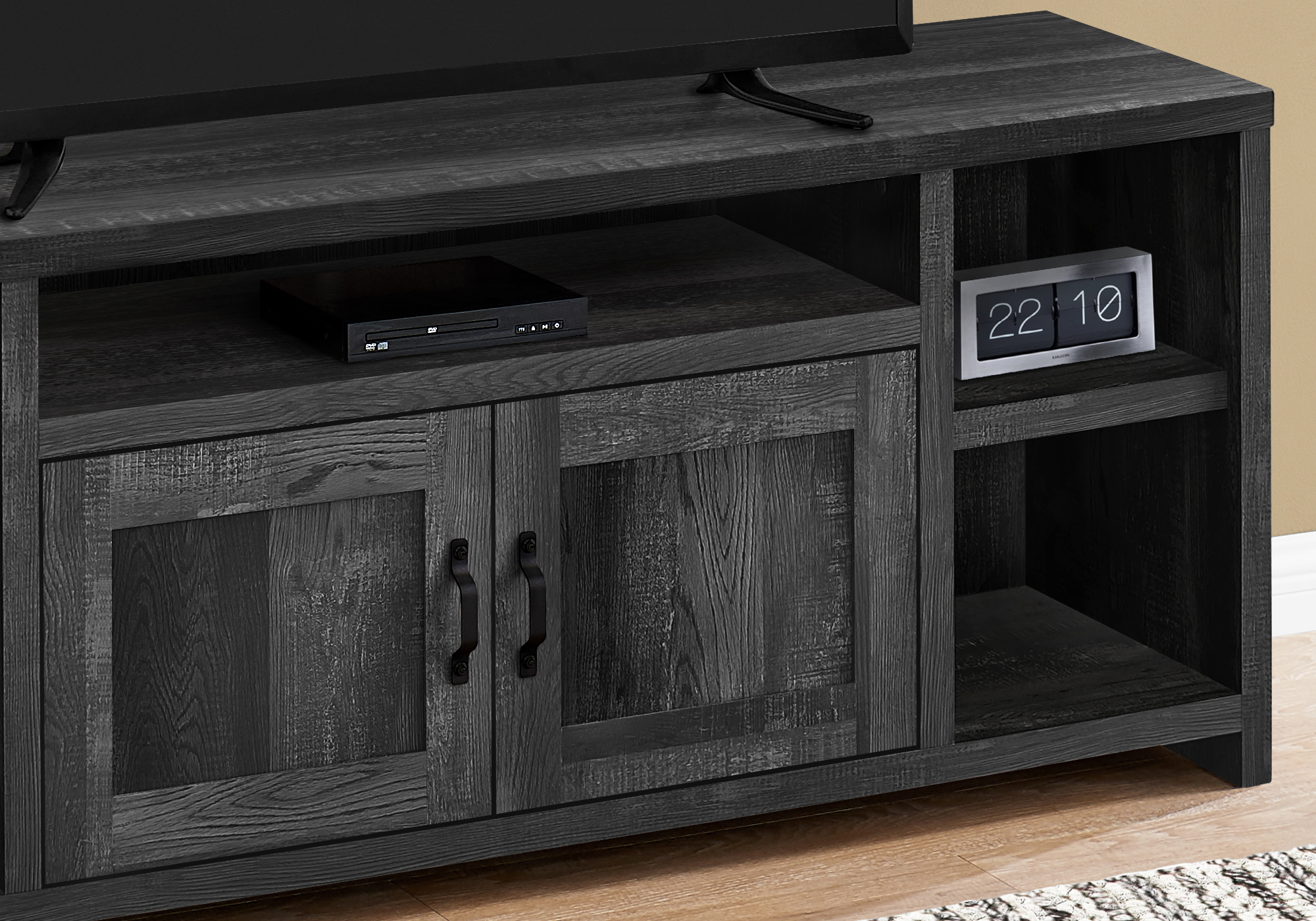 TV STAND - 60"L / BLACK RECLAIMED WOOD-LOOK"